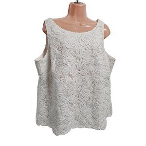 Talbots Lace Lined Casual Top Women Size 14W White 100% Cotton
